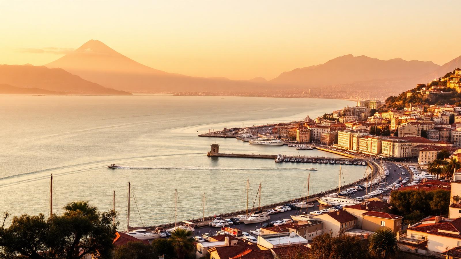 La baie de Naples et le Vésuve vus depuis le front de mer