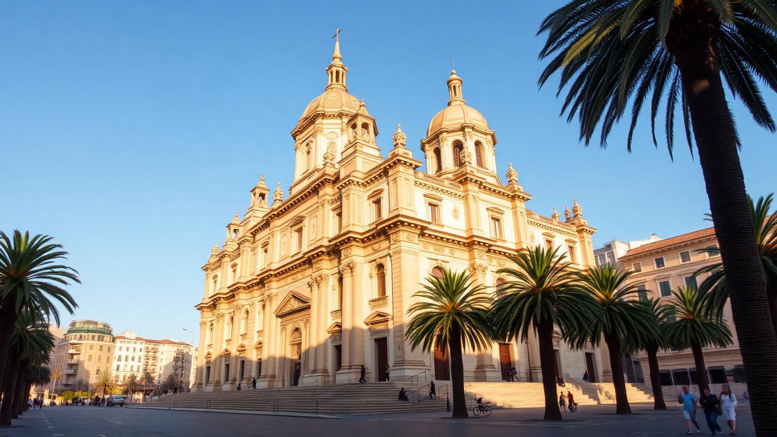 Façade de la cathédrale de Palerme sous un ciel bleu