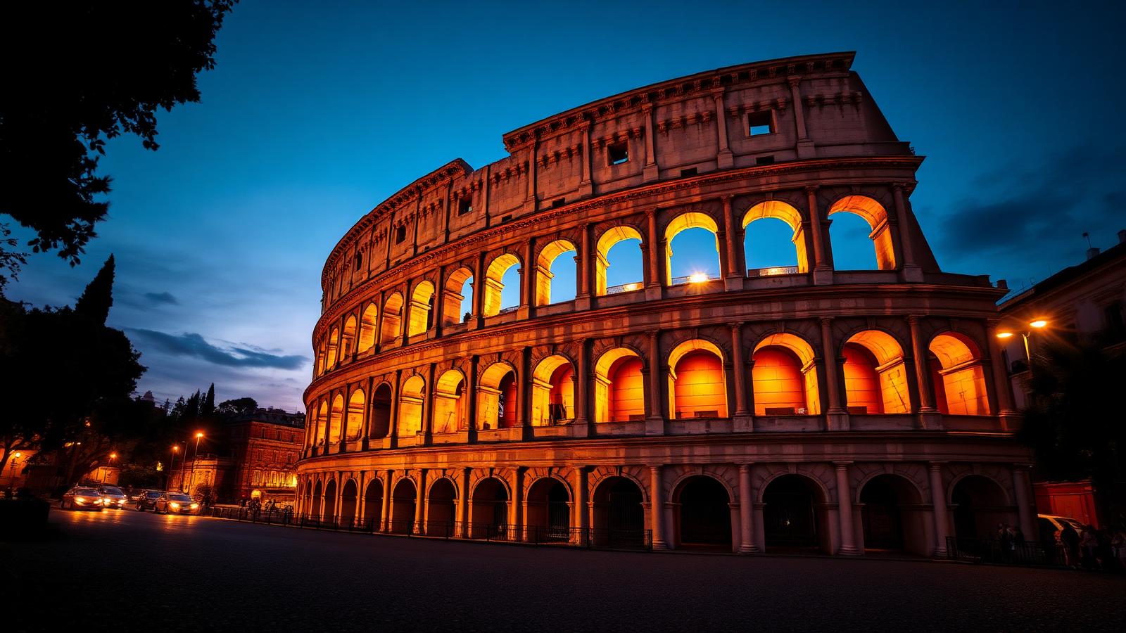 Le Colisée de Rome illuminé au crépuscule